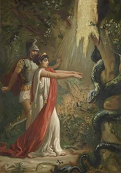 Medea bringt den Drachen, der das Goldene Vlies bewacht, zum Schlafen